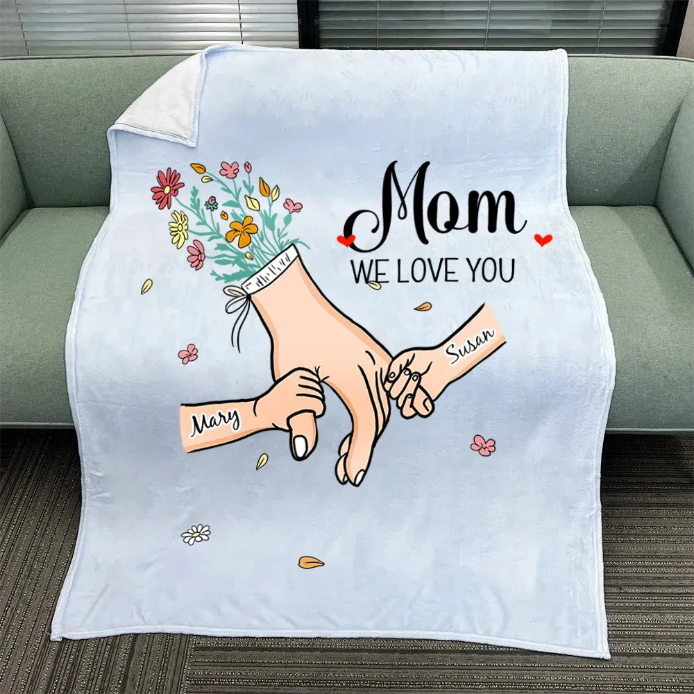 Individuelle Hand In Hand – Mom, We Love You Flanell- Und Sherpa-decke – Ein Perfektes Herzerwärmendes Geschenk Für Mama - dephotoblanket