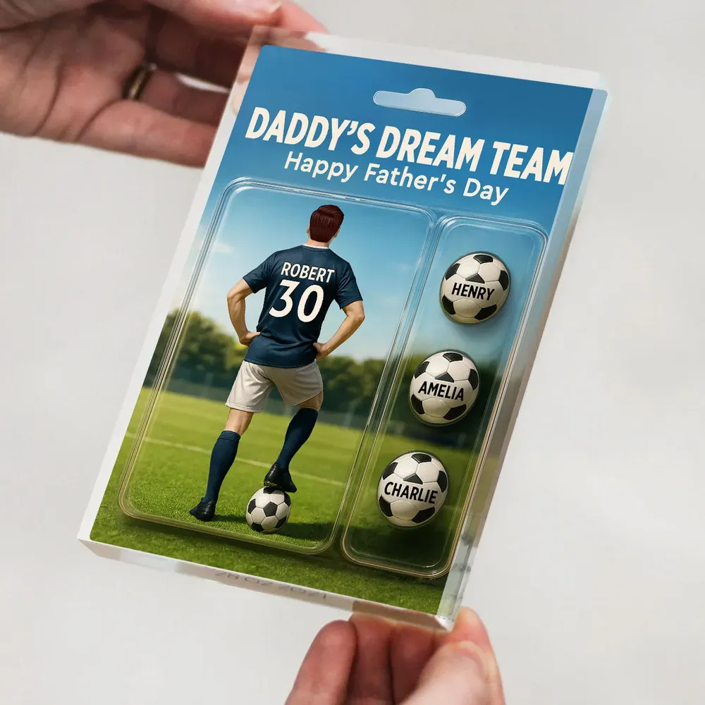 Daddy's Dream Team - Personalisierte Acryl-blocktafel Mit Fußballmotiv Und Den Namen Der Kinder, Das Perfekte Vatertagsgeschenk Für Papa Oder Fußballliebhaber - dephotoblanket
