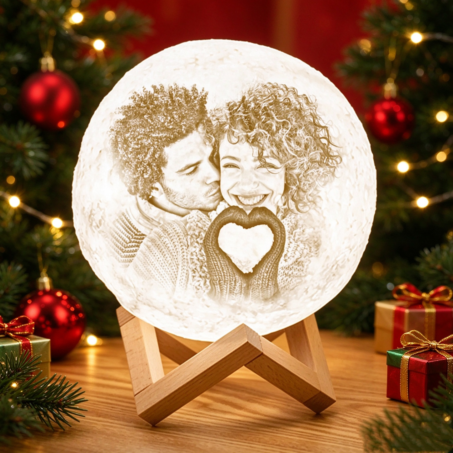 Lampe de Lune Photo & Gravée par Impression 3D Personnalisée - Pour Amoureux - Toucher 2 couleurs Cadeaux de Saint-Valentin