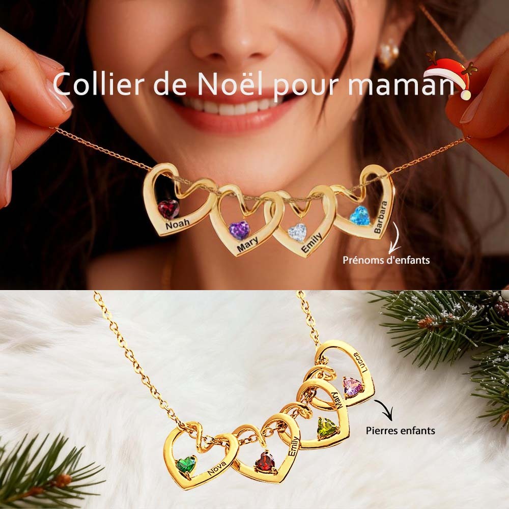 Collier Personnalisé Avec Pierre De Naissance Et Nom En Forme De Cœur Pour Maman Et Grand-mère