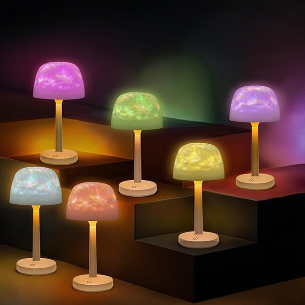 Projecteur Sans Fil Ocean Wave, Lampe De Table Rvb À Changement De Couleur, Veilleuse Portable À Piles, Projecteur Led Aurora Avec Télécommande Pour Chambre À Coucher, Salon, Jeux, Fête, Ambiance Lumineuse - MapLunelampeFr
