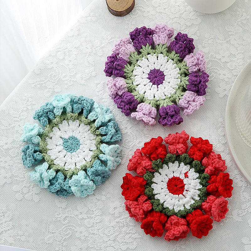 Ensemble De Sous-verres En Crochet Fait Main Avec Motif Floral Transformable, Décoration D'intérieur Écologique, Cadeau Unique Pour Maman - MapLunelampeFr
