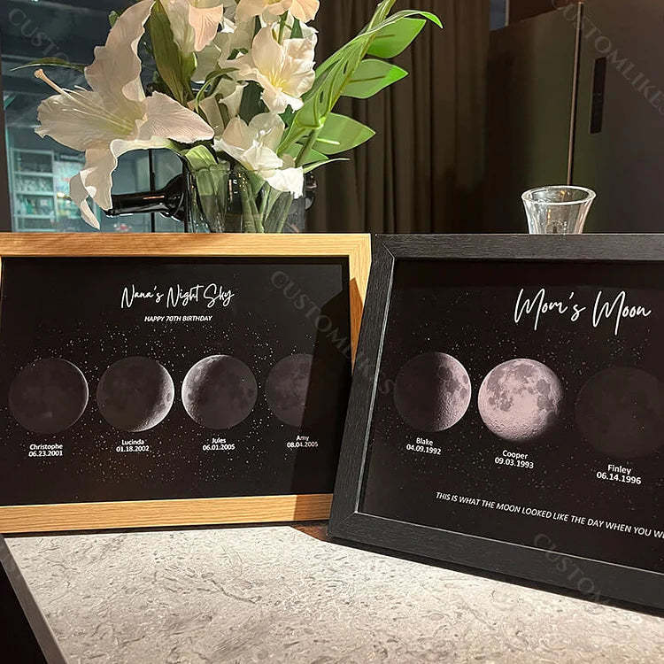 Cadre Familial Personnalisé Avec Impression De Phase De Lune, Cadeau D'anniversaire Pour Maman, Cadeaux De Fête Des Mères - MapLunelampeFr