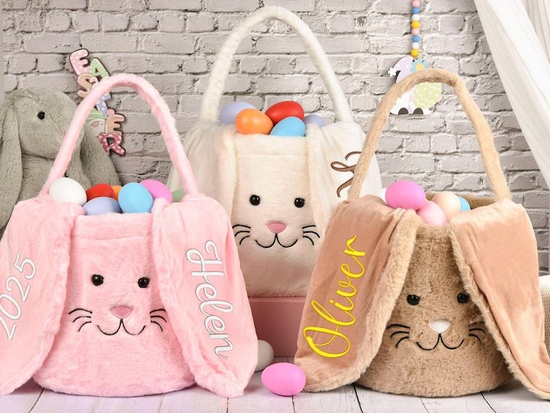 Panier De Pâques Personnalisé, Panier De Pâques En Peluche Brodé, Panier De Lapin Pour Enfants Avec Nom, Panier De Chasse Aux Œufs De Pâques, Seau De Pâques, Cadeau De Pâques Pour Enfants - MapLunelampeFr