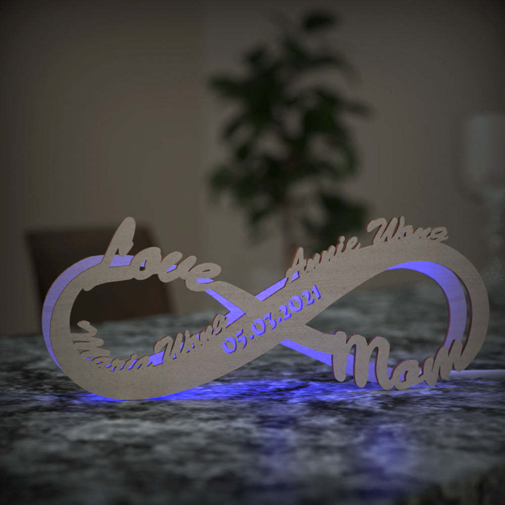 Amour Bonheur Lampe Veilleuse Bois Gravé Personnalisé Lumière Infini Amour Cadeau Pour Elle Aimer Maman