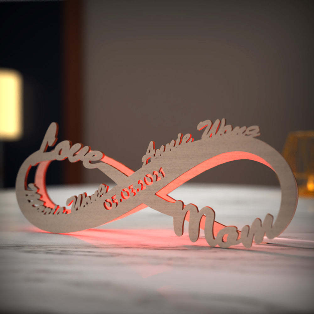 Amour Bonheur Lampe Veilleuse Bois Gravé Personnalisé Lumière Infini Amour Cadeau Pour Elle Aimer Maman