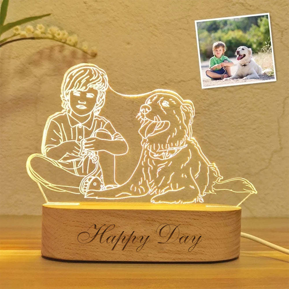 Cadeaux pour les amoureux des animaux de compagnie Lampe photo Lumière LED Portrait gravé Chien Veilleuse