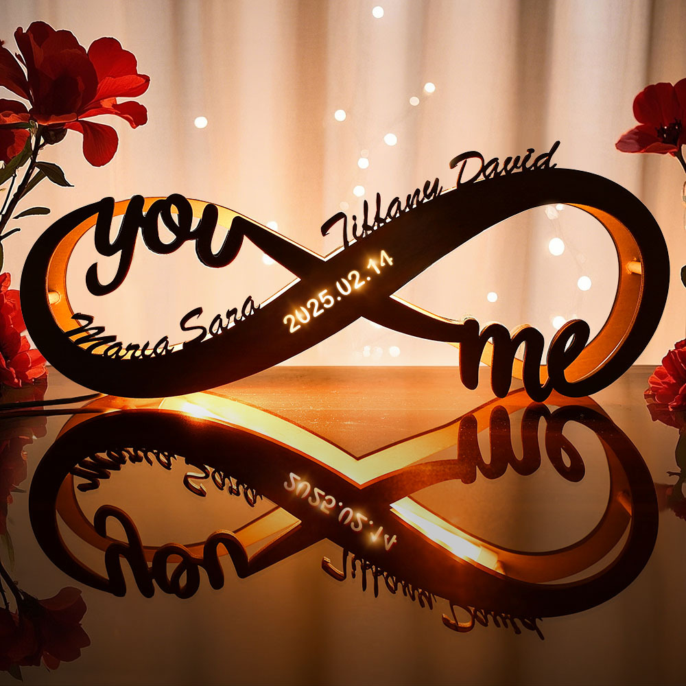 Les cadeaux de la Saint-Valentin Amour Cadeau Lampe Veilleuse Bois Gravé Personnalisée Nom Personnalisé Lumière Infini