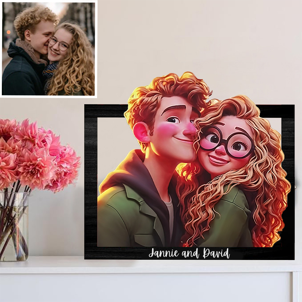 Cadeaux De La Saint-valentin Style De Dessin Animé Personnalisé Photo 3d Cadre En Bois Signe Photo De Famille Personnalisée Cadeaux De Portrait De Dessin Animé 3d