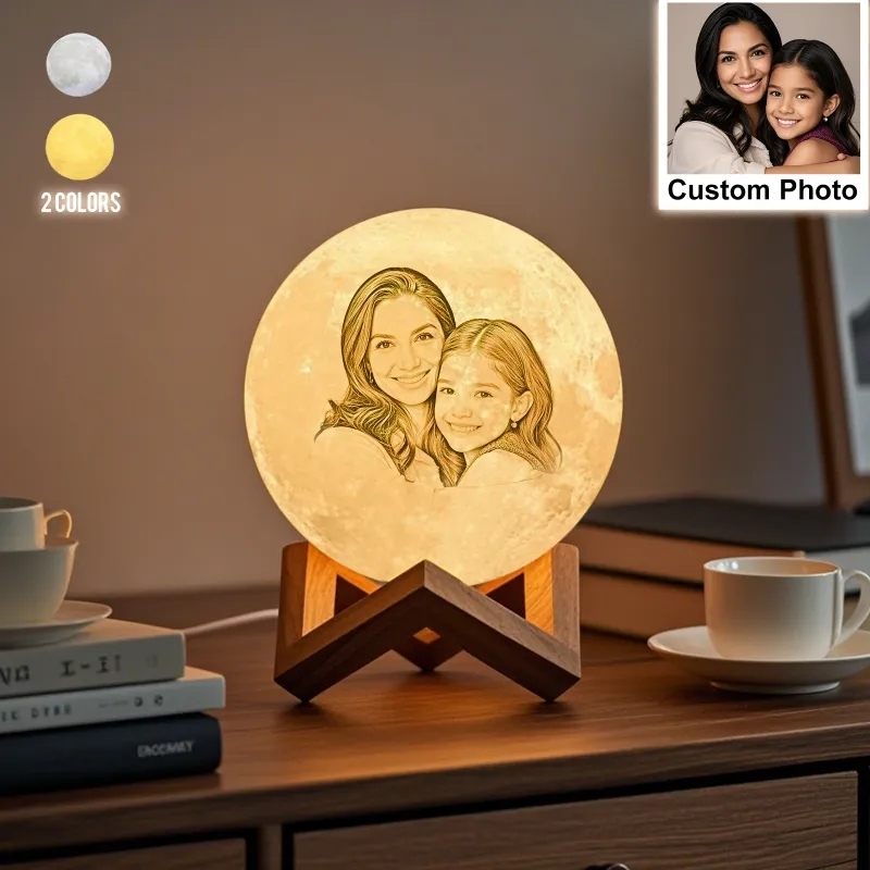 Lampe de Lune Photo & Gravée par Impression 3D Personnalisée - Pour Amoureux - Toucher 2 couleurs(10cm-20cm)