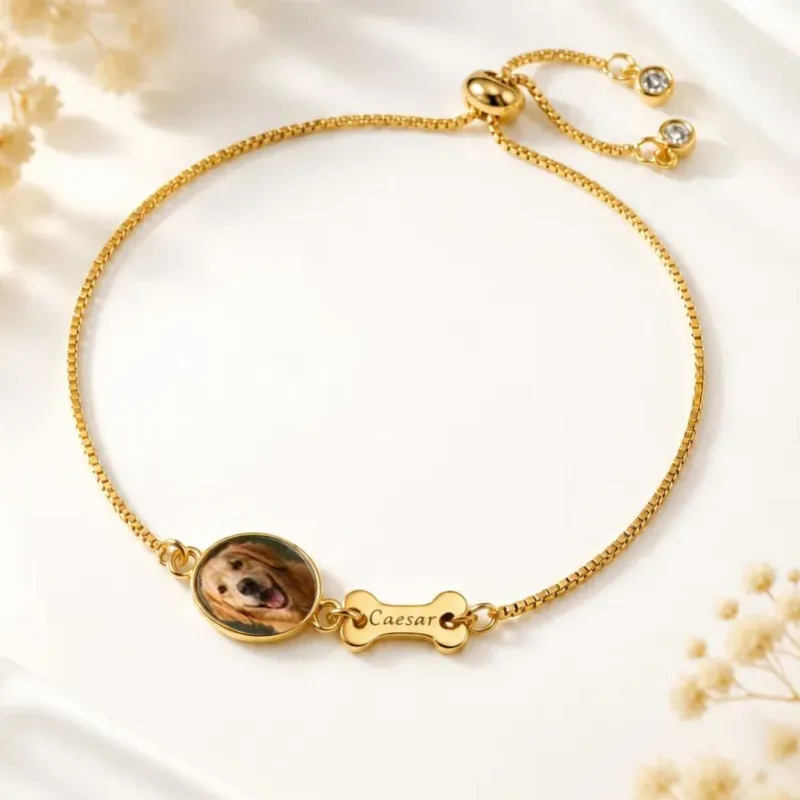 Bracelet Photo Personnalisé Pour Animaux De Compagnie, Gravure De Nom Personnalisée Et Bijoux De Charme Commémoratifs Pour Animaux De Compagnie, Cadeau De Perte De Chat, Souvenir D’animal De Compagnie - MapLunelampeFr