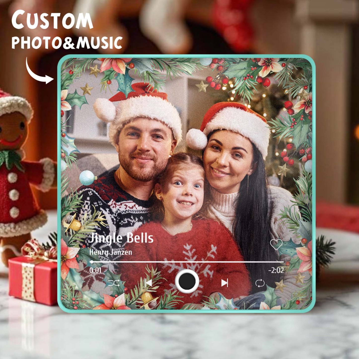 Aimant De Réfrigérateur Musical Personnalisé, Photo De Famille De Noël, Aimants Musicaux, Peuvent Jouer Des Chansons, Cadeaux De Noël - MapLunelampeFr