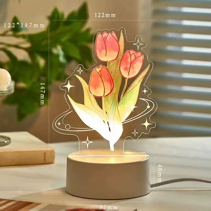 Veilleuse Led Personnalisée Rose Éternelle Tulipe Muguet – Cadeau Fleuri Personnalisé Pour La Fête Des Mères - MapLunelampeFr
