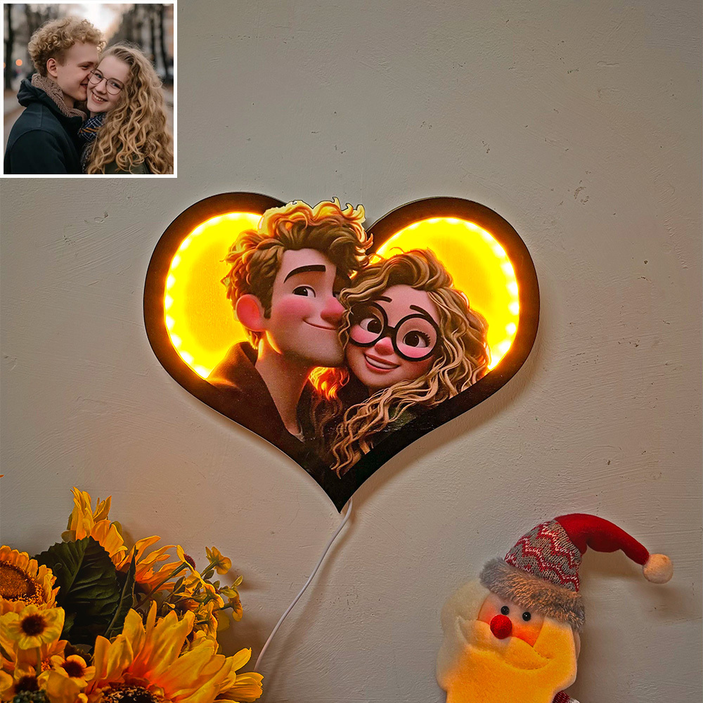 Cadeaux De Saint-valentin Cadre De Portrait De Dessin Animé Photo Coeur Personnalisé Avec Led - MapLunelampeFr