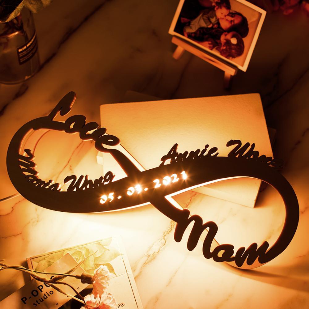 Amour Bonheur Lampe Veilleuse Bois Gravé Personnalisé Lumière Infini Amour Cadeau Pour Elle Aimer Maman