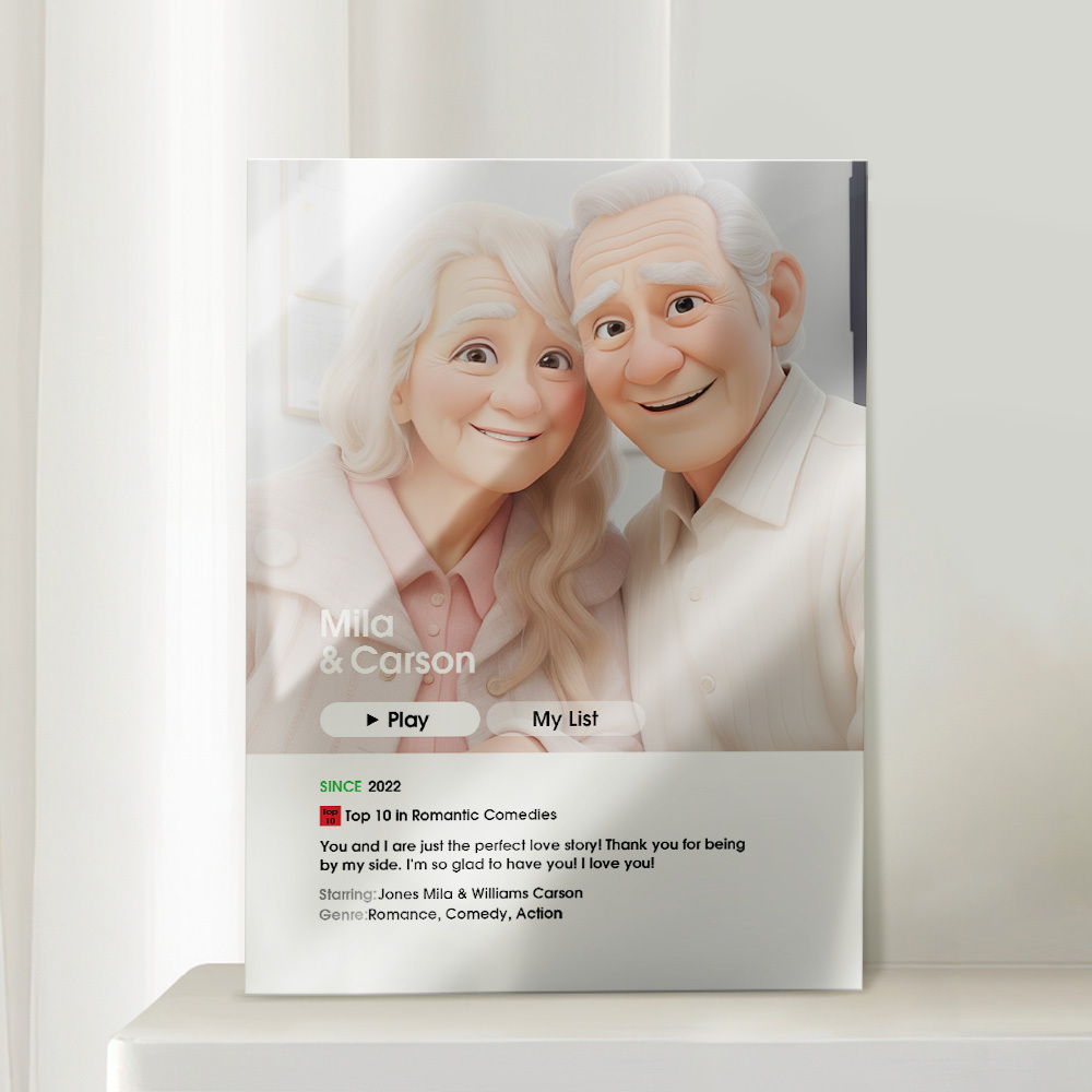 Cadeaux Pour Son Dessin Animé Personnalisé De Votre Photo Plaque D'affiche De Film D'amour - MapLunelampeFr