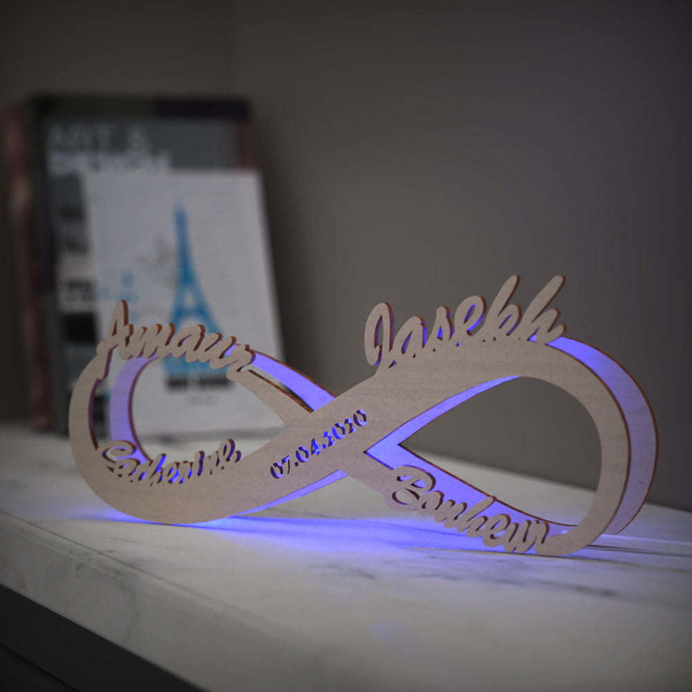 Amour Bonheur Lampe Veilleuse Bois Gravé Personnalisé Lumière Infini Amour Cadeau Pour Elle Aimer Maman