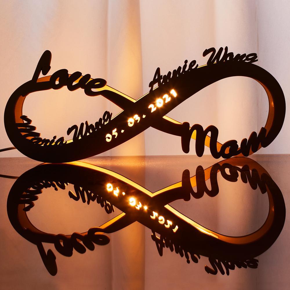 Amour Bonheur Lampe Veilleuse Bois Gravé Personnalisé Lumière Infini Amour Cadeau Pour Elle Aimer Maman