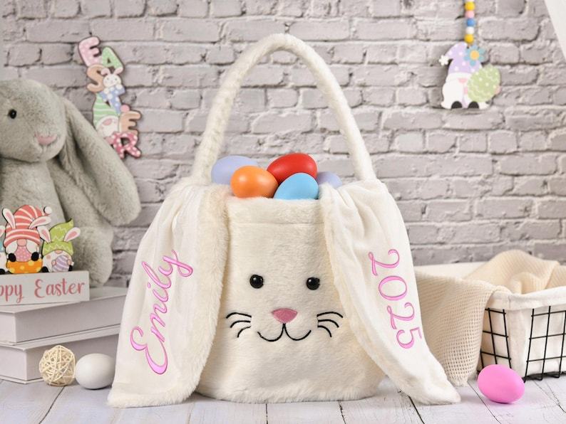 Panier De Pâques Personnalisé, Panier De Pâques En Peluche Brodé, Panier De Lapin Pour Enfants Avec Nom, Panier De Chasse Aux Œufs De Pâques, Seau De Pâques, Cadeau De Pâques Pour Enfants - MapLunelampeFr