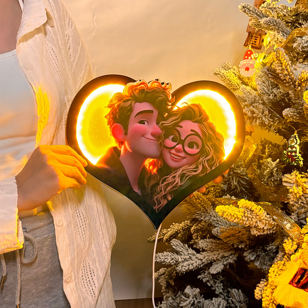 Cadeaux De Saint-valentin Cadre De Portrait De Dessin Animé Photo Coeur Personnalisé Avec Led - MapLunelampeFr