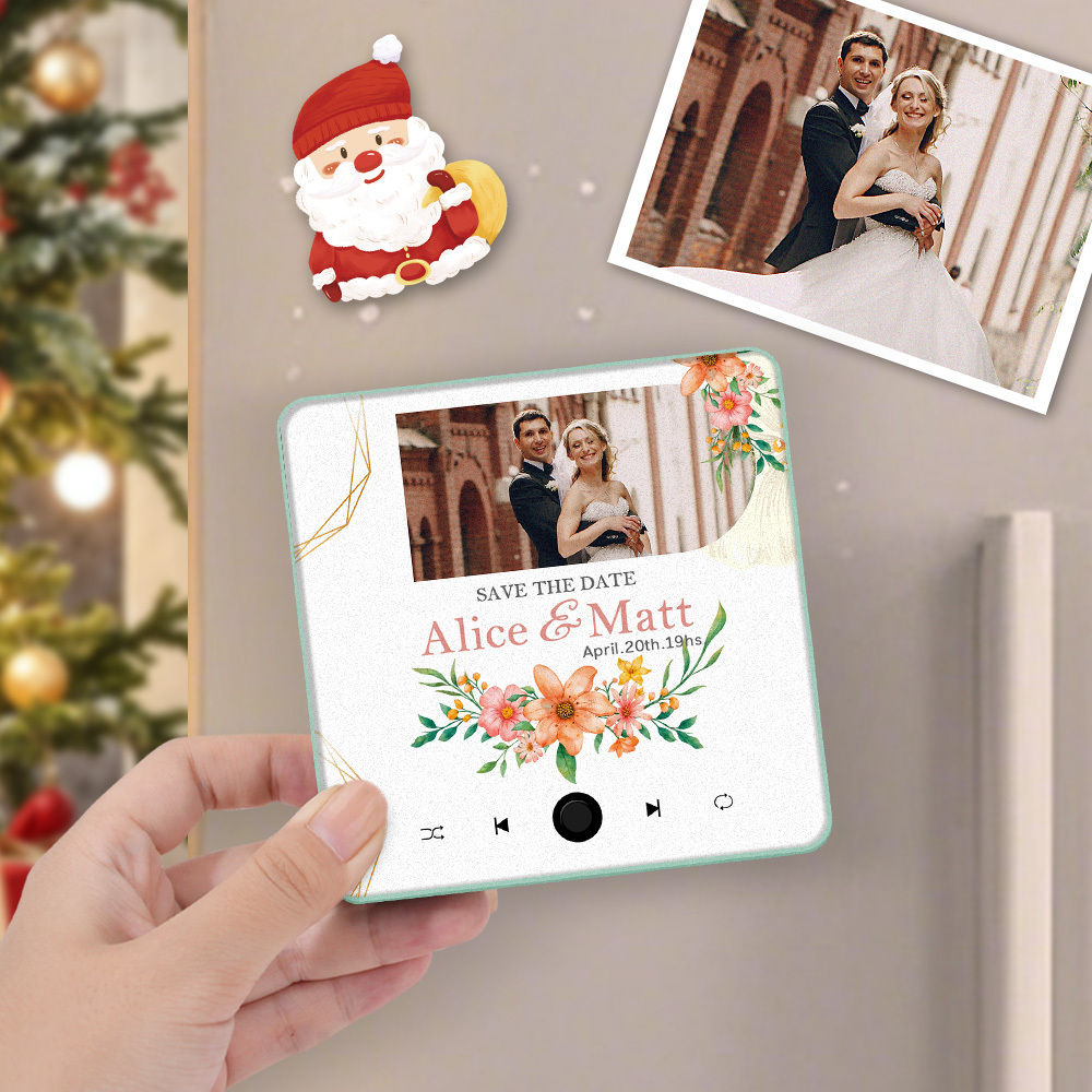 Aimant De Réfrigérateur Personnalisé Avec Photo De Mariage, Cadeau De Noël Pour Couples, Aimants Musicaux Personnalisés, Peuvent Jouer Des Chansons - MapLunelampeFr