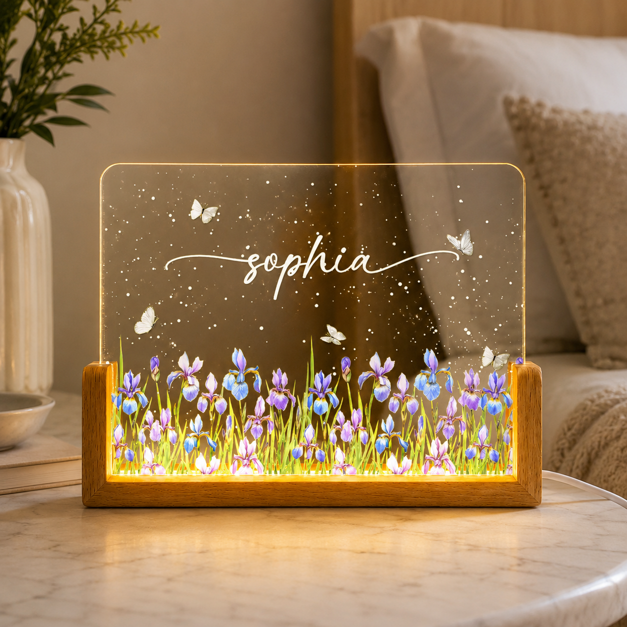 Mois De Naissance Fleur Aquarelle Blooming In Love - Veilleuse LED Acrylique Personnalisée - Cadeau Spécial Pour Les Amis, Les Amoureux, Les Membres De La Famille - MapLunelampeFr