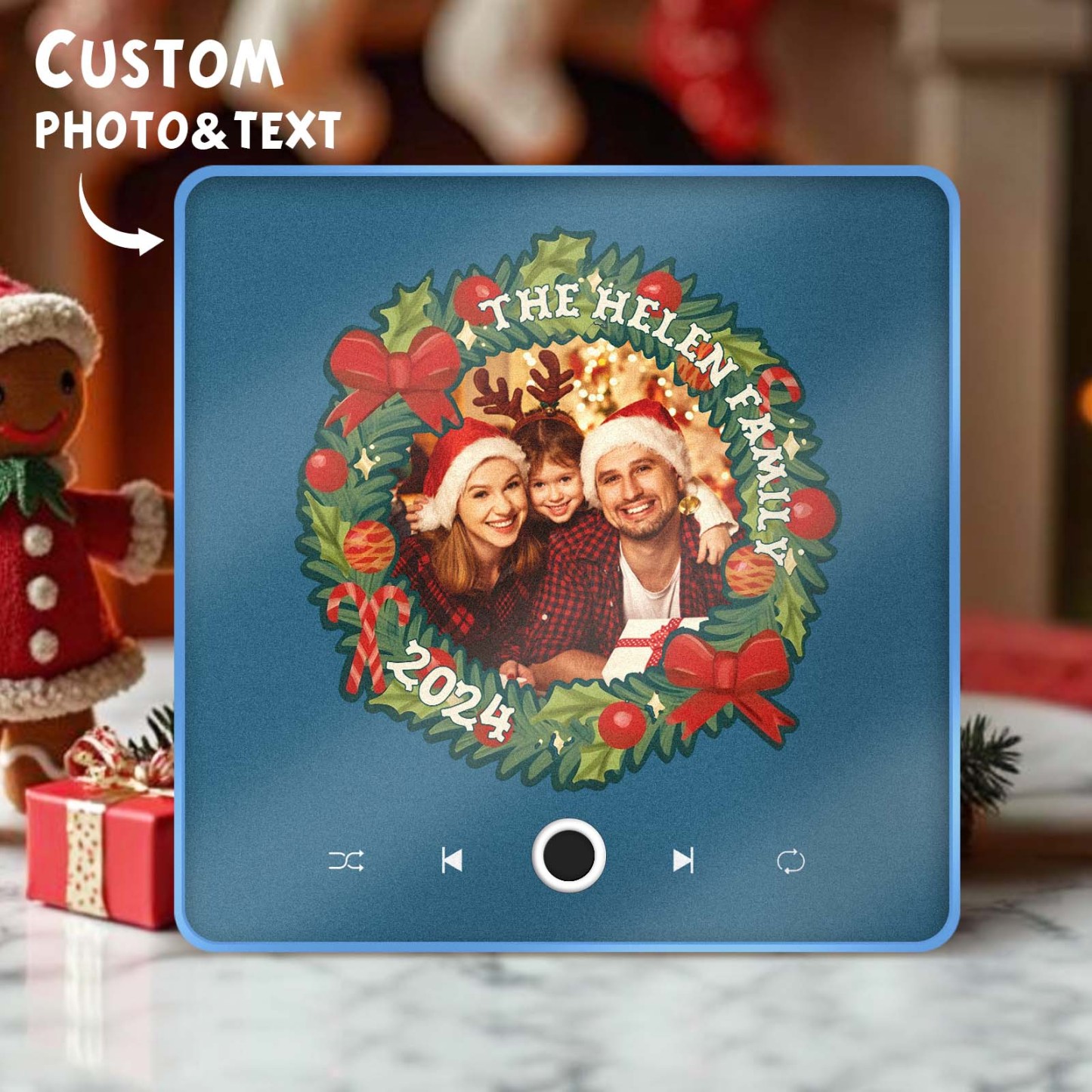 Couronne De Noël Personnalisée, Photo De Famille, Aimant De Réfrigérateur, Musique Personnalisée, Peut Jouer Des Chansons, Cadeaux De Noël - MapLunelampeFr
