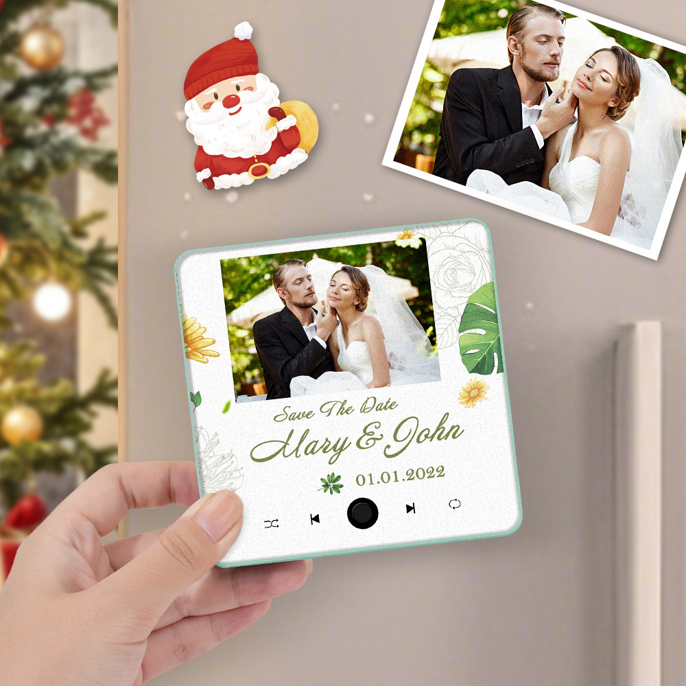 Aimant De Réfrigérateur Personnalisé Avec Photo De Mariage, Cadeau De Noël Pour Couples, Aimants Musicaux Personnalisés, Peuvent Jouer Des Chansons - MapLunelampeFr
