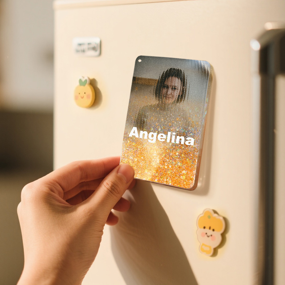 Aimant De Réfrigérateur En Verre Personnalisé Avec Réfraction De Dessin Animé, Style Portrait De Dessin Animé, Sables Mouvants, Cadeau De Noël Personnalisé - MapLunelampeFr
