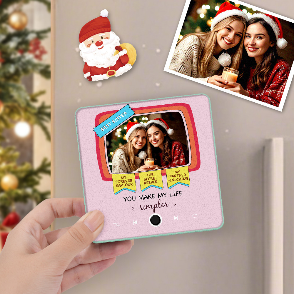 Aimant De Réfrigérateur Avec Photo Personnalisée, Cadeau De Noël Pour Sœurs Et Frères, Aimants Musicaux Personnalisés, Peuvent Jouer Des Chansons - MapLunelampeFr