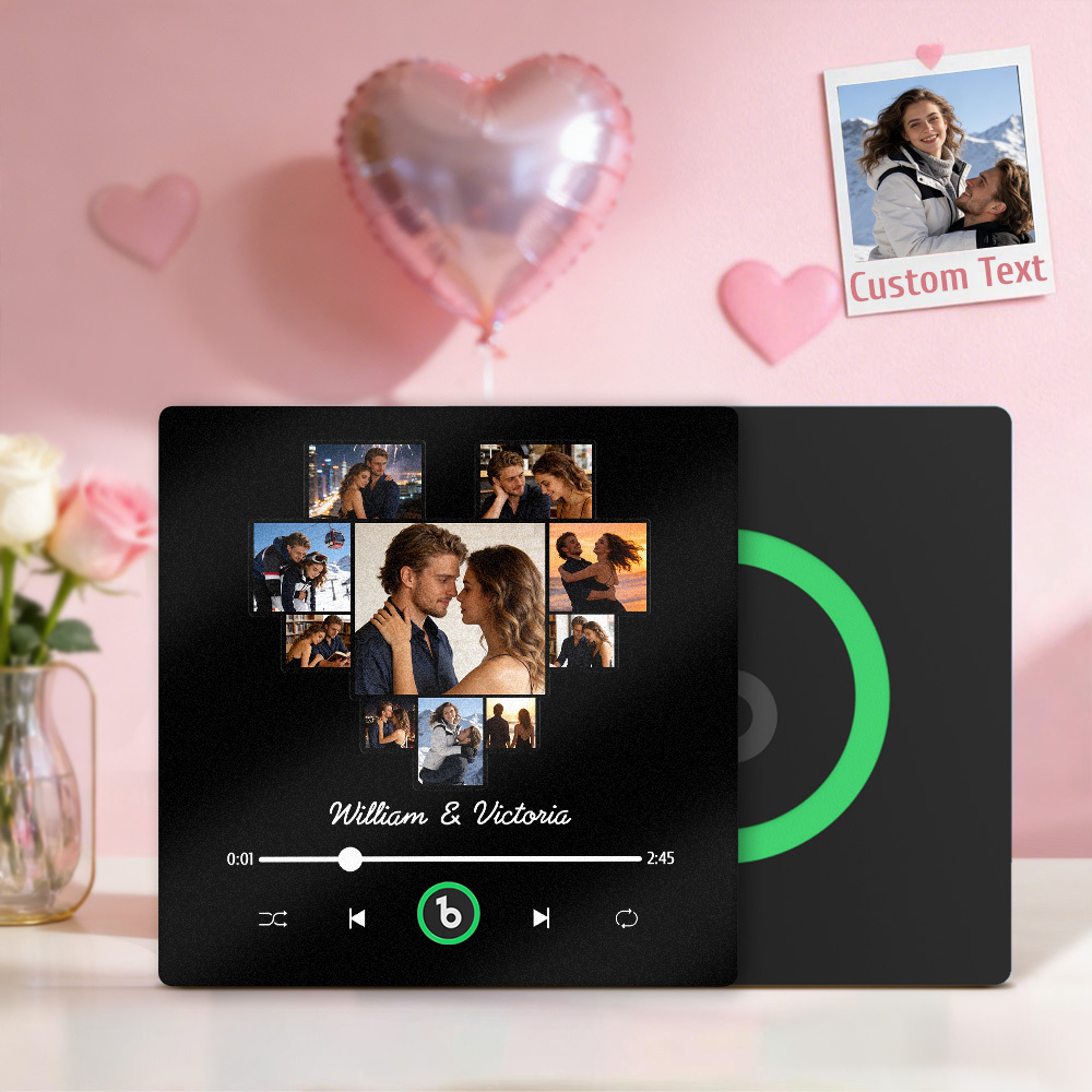 Aimant De Réfrigérateur Personnalisé En Forme De Cœur Avec Photos Et Musique, Cadre Avec Noms Personnalisés, Cadeau Pour Couples - MapLunelampeFr
