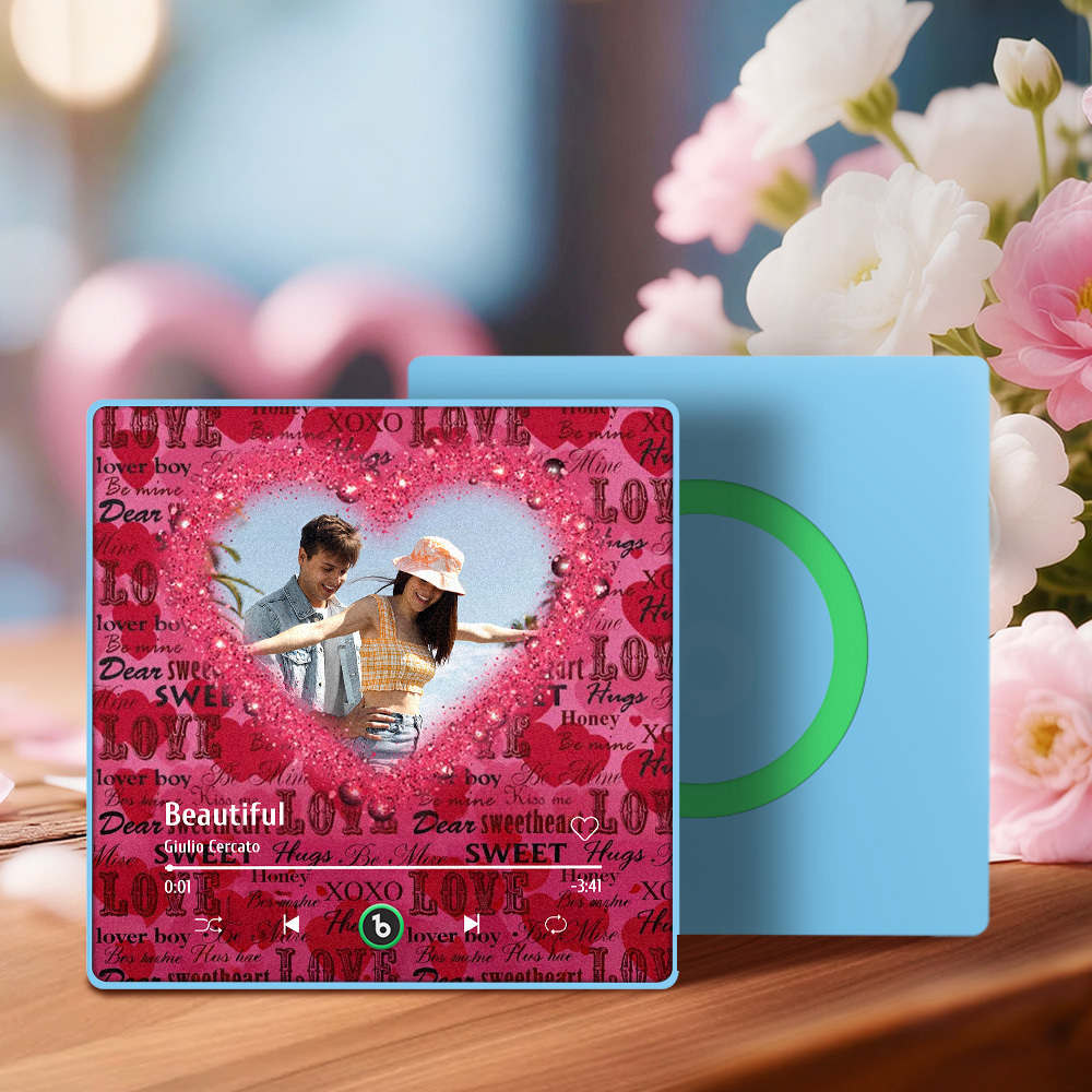 Aimant De Réfrigérateur Personnalisé Avec Photo, Cœur Rouge Et Musique - Cadeau De Saint-valentin Pour Elle - MapLunelampeFr