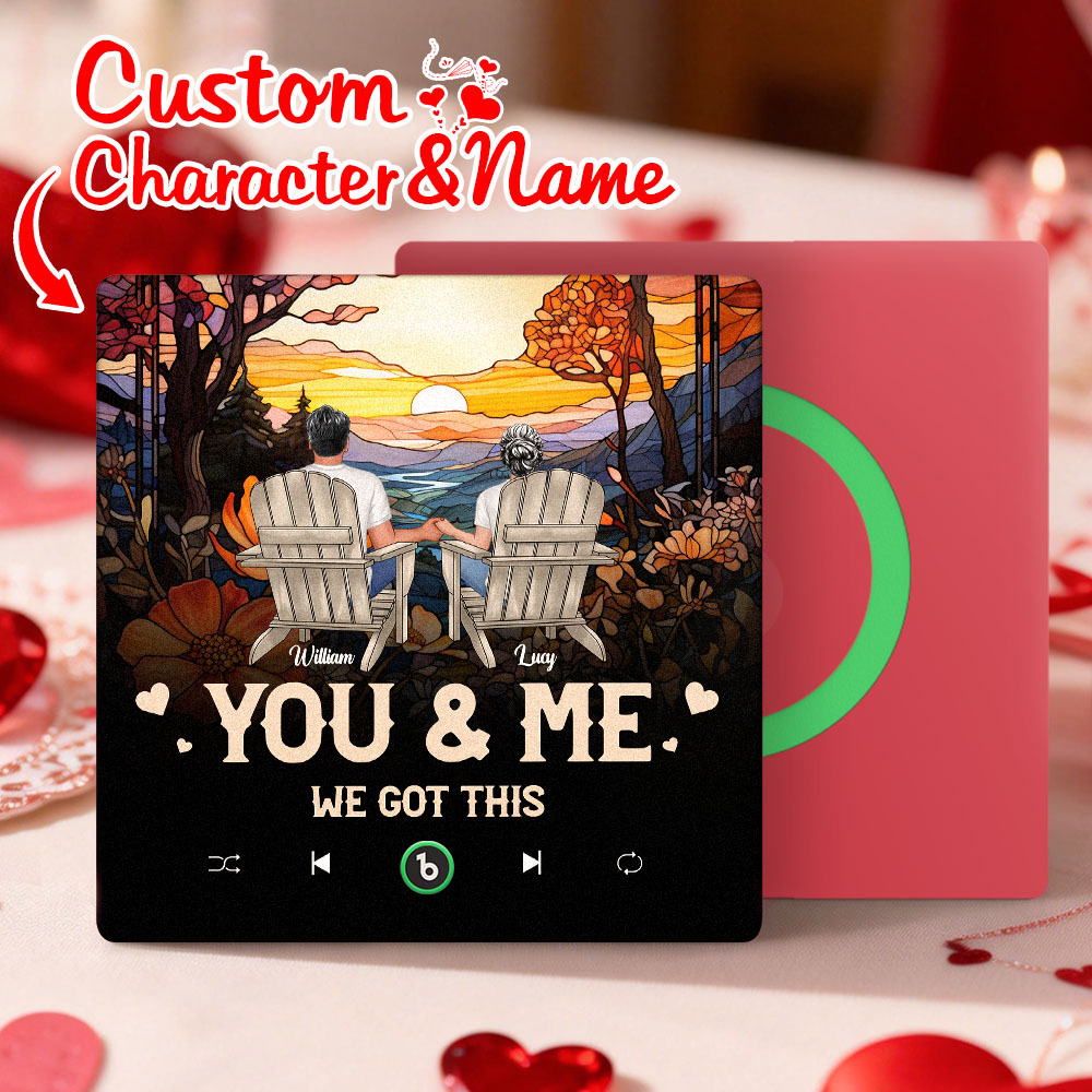 Aimant De Réfrigérateur Musical Personnalisé Avec Nom Et Personnage - Motif Coucher De Soleil Pour Couple - Cadre Photo Personnalisé - Cadeau Pour Couples - MapLunelampeFr