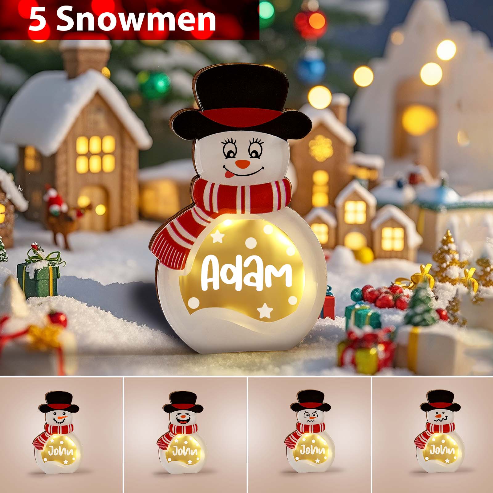 Décoration Personnalisée En Bois De Bonhomme De Neige Avec Lumière Led, Panneau De Bloc De Nom D'hiver, Fournitures De Fête De Vacances, Cadeau De Noël Pour La Famille