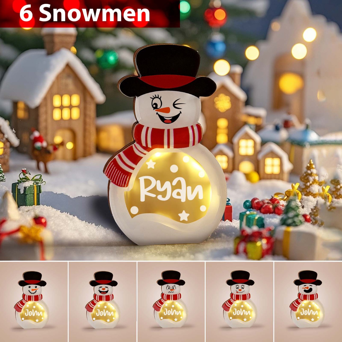 Décoration Personnalisée En Bois De Bonhomme De Neige Avec Lumière Led, Panneau De Bloc De Nom D'hiver, Fournitures De Fête De Vacances, Cadeau De Noël Pour La Famille