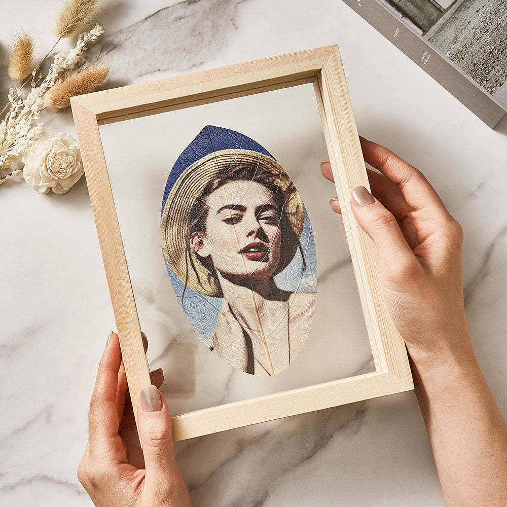 Peinture De Veines De Feuilles Avec Photo Personnalisée, Ornements De Maison, Cadeau Créatif Pour Couple - maplunelampefr