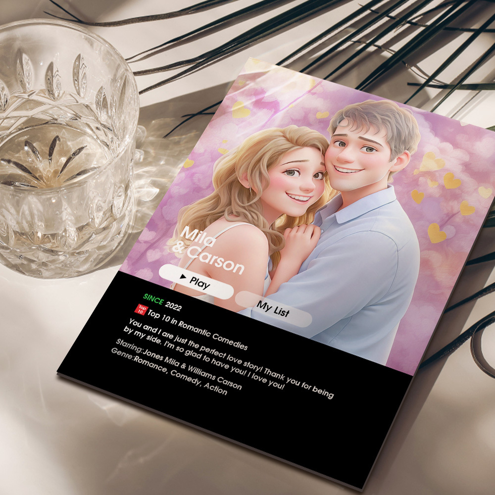 Cadeaux Pour Son Dessin Animé Personnalisé De Votre Photo Plaque D'affiche De Film D'amour - MapLunelampeFr