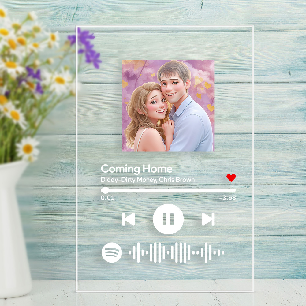 Affiche De Chanson De Dessin Animé Avec Photo Personnalisée, Code Spotify Scannable, Plaque De Musique En Acrylique, Veilleuse, Cadeaux Pour Elle - MapLunelampeFr