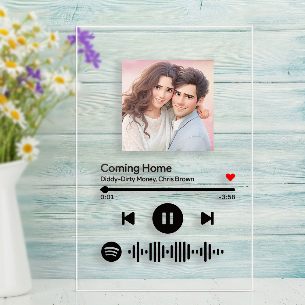 Affiche De Chanson De Dessin Animé Avec Photo Personnalisée, Code Spotify Scannable, Plaque De Musique En Acrylique, Veilleuse, Cadeaux Pour Elle - MapLunelampeFr