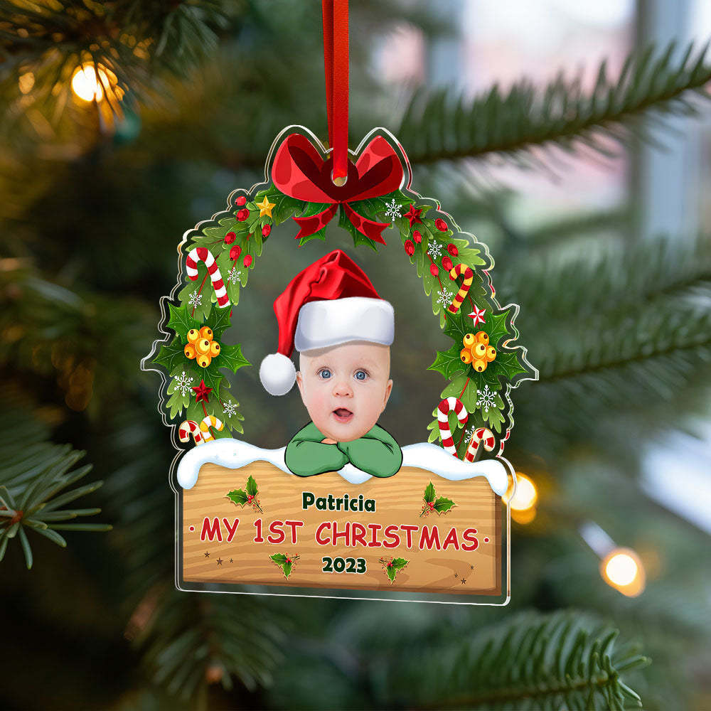 Ornement D'arbre De Noël Avec Visage Personnalisé, Premier Cadeau De Noël Pour Bébé - maplunelampefr