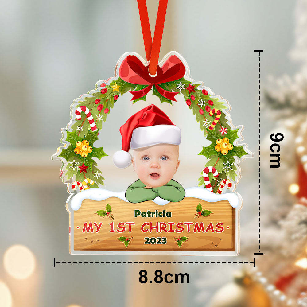 Ornement D'arbre De Noël Avec Visage Personnalisé, Premier Cadeau De Noël Pour Bébé - maplunelampefr