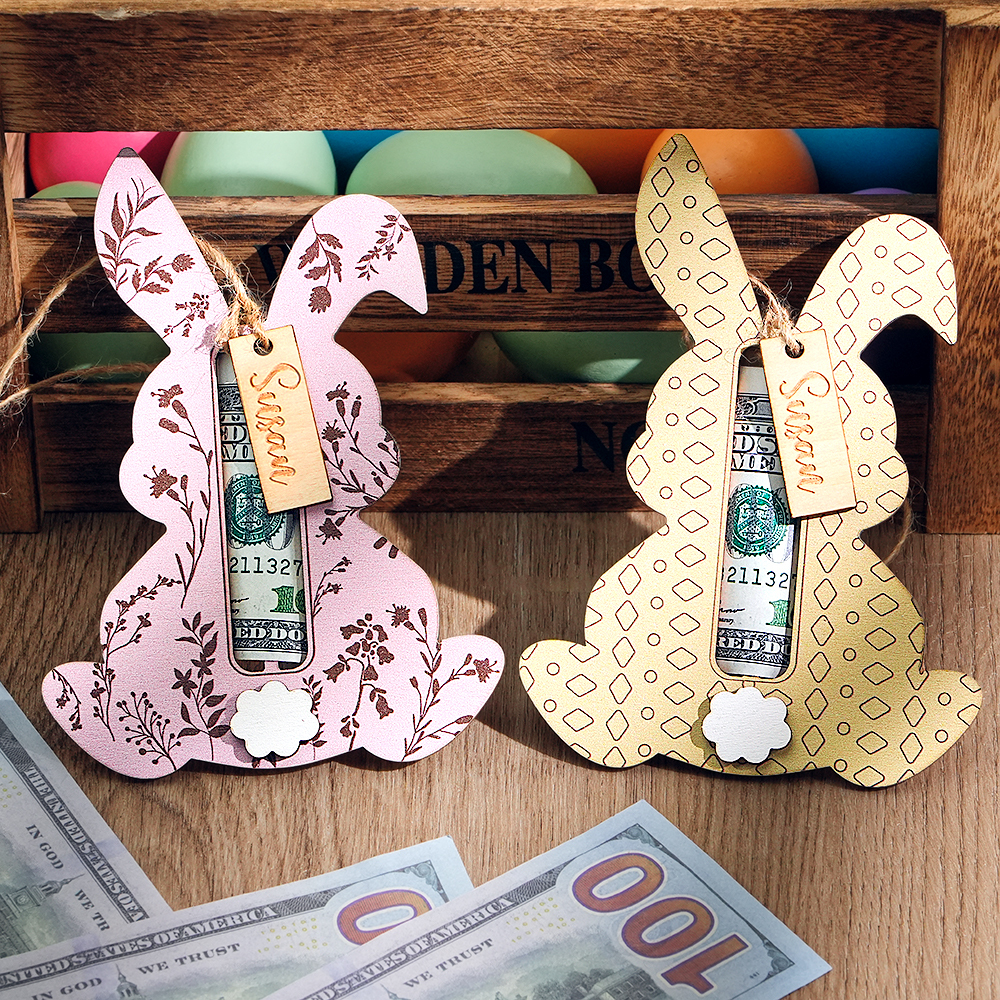 Porte-monnaie Personnalisé En Forme De Lapin De Pâques, Créations En Bois, Étiquette Pour Panier De Pâques - MapLunelampeFr