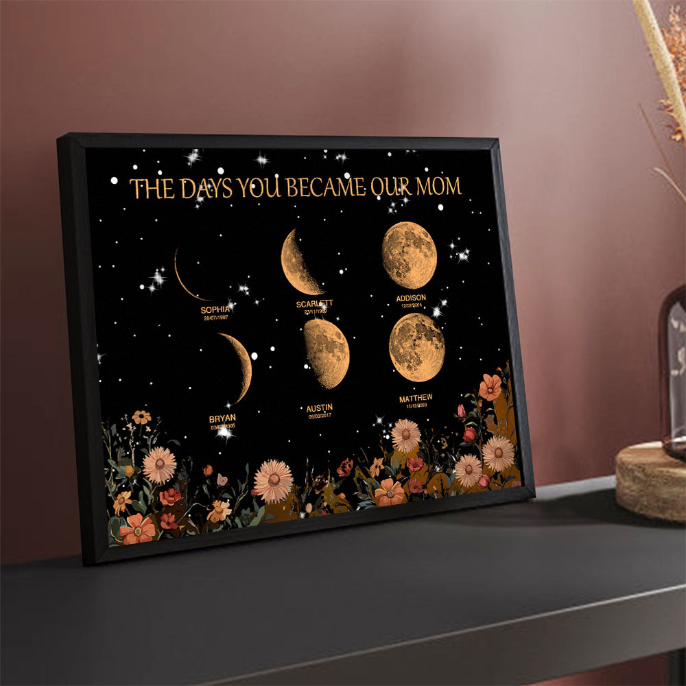 Cadeau De Fête Des Mères : Cadre En Bois Personnalisé Avec Phases De Lune Et Noms, Avec Votre Texte - MapLunelampeFr