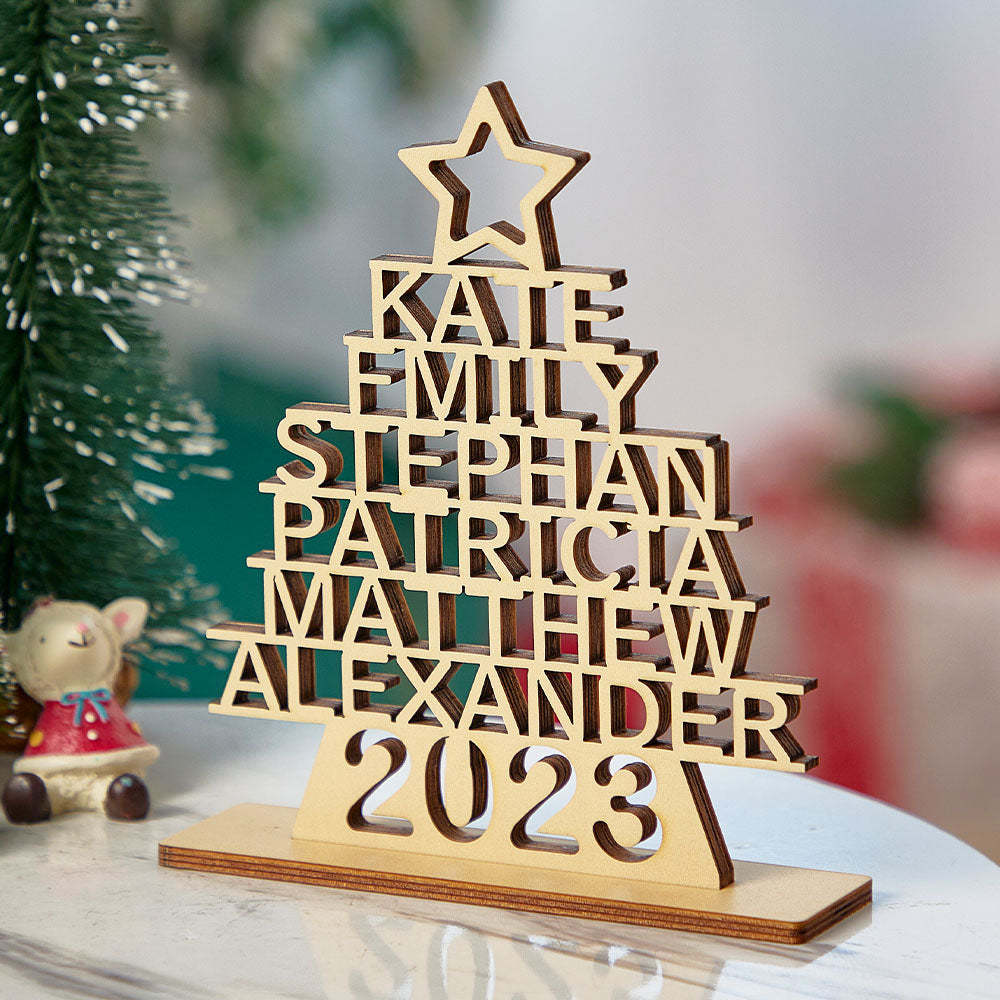 Décor En Bois D'arbre De Noël Avec Noms De Famille Personnalisés, Cadeaux Chaleureux Personnalisés Pour Le Jour De Noël - maplunelampefr
