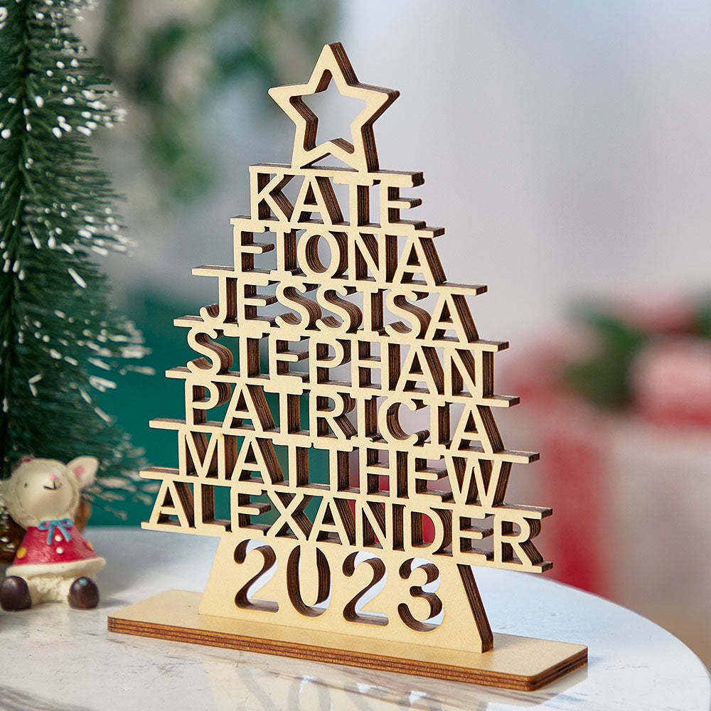 Décor En Bois D'arbre De Noël Avec Noms De Famille Personnalisés, Cadeaux Chaleureux Personnalisés Pour Le Jour De Noël - maplunelampefr