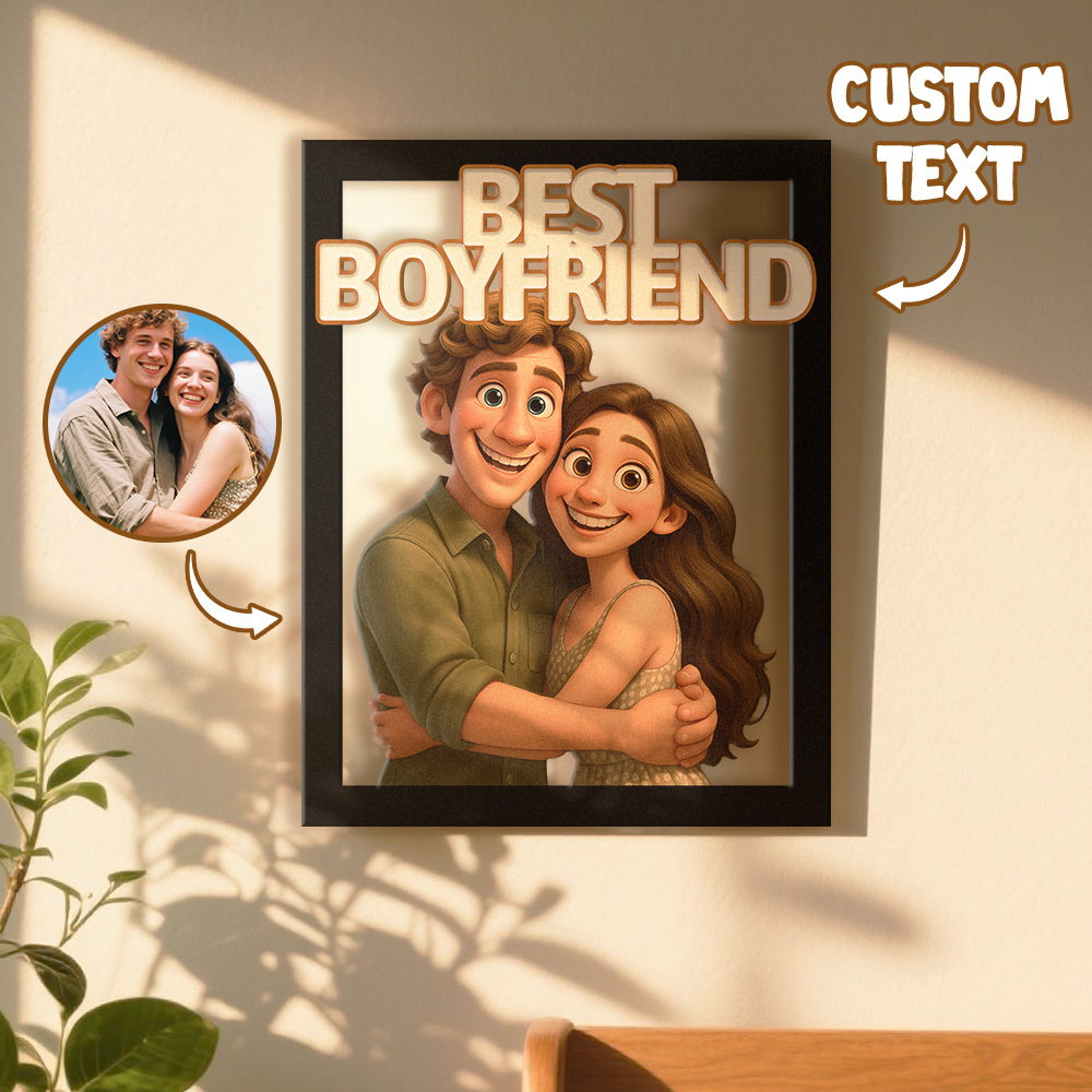 Cadre Mural Personnalisé Pour Portrait De Dessin Animé, Portrait De Dessin Animé En Bois Personnalisé, Meilleur Petit Ami, Petite Amie, Cadeau Unique Pour Anniversaire, Vacances - MapLunelampeFr