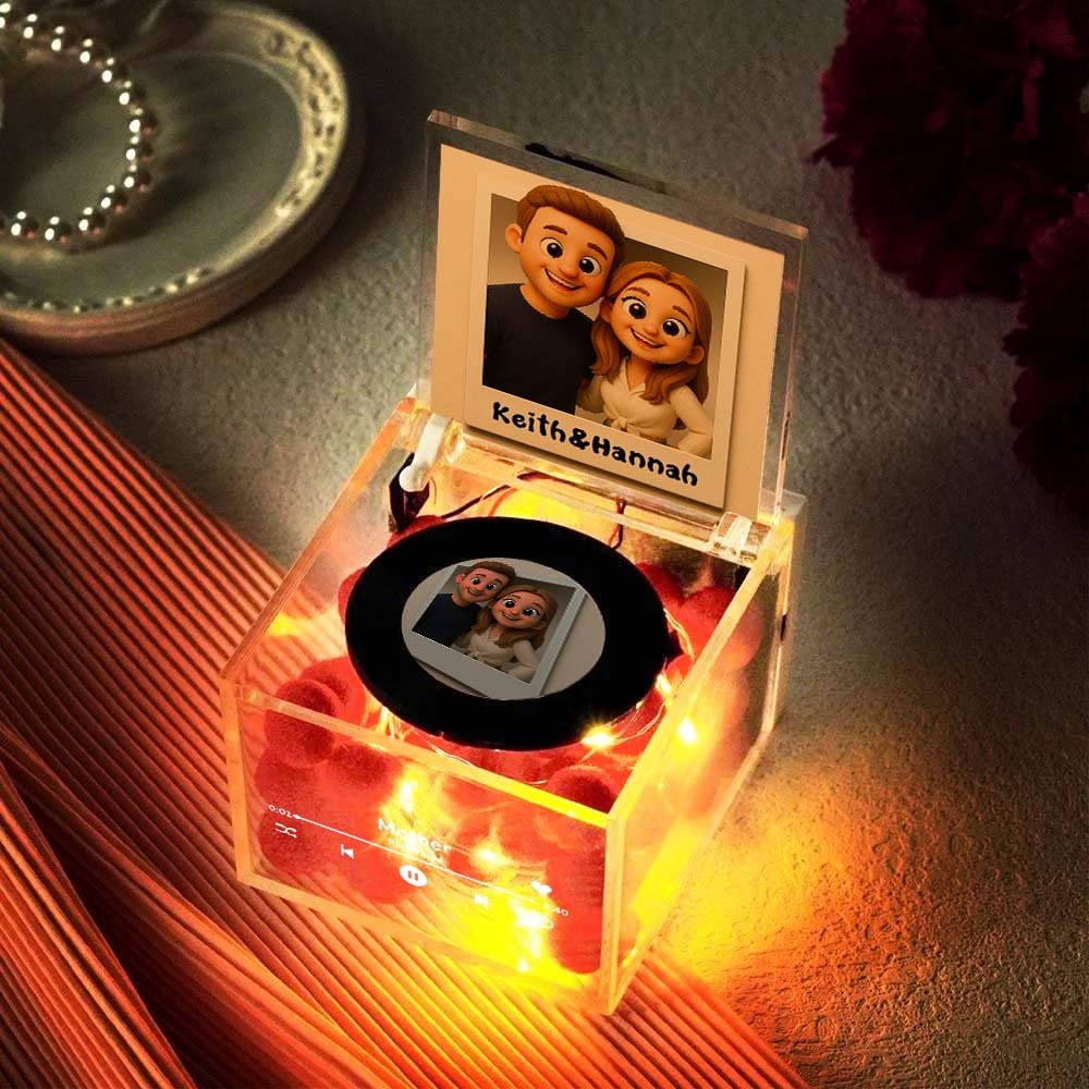 Mini Tourne-disque Vinyle Personnalisé Avec Photo, Lecteur De Musique Automatique, Cadeau Personnalisé Pour Amoureux - MapLunelampeFr
