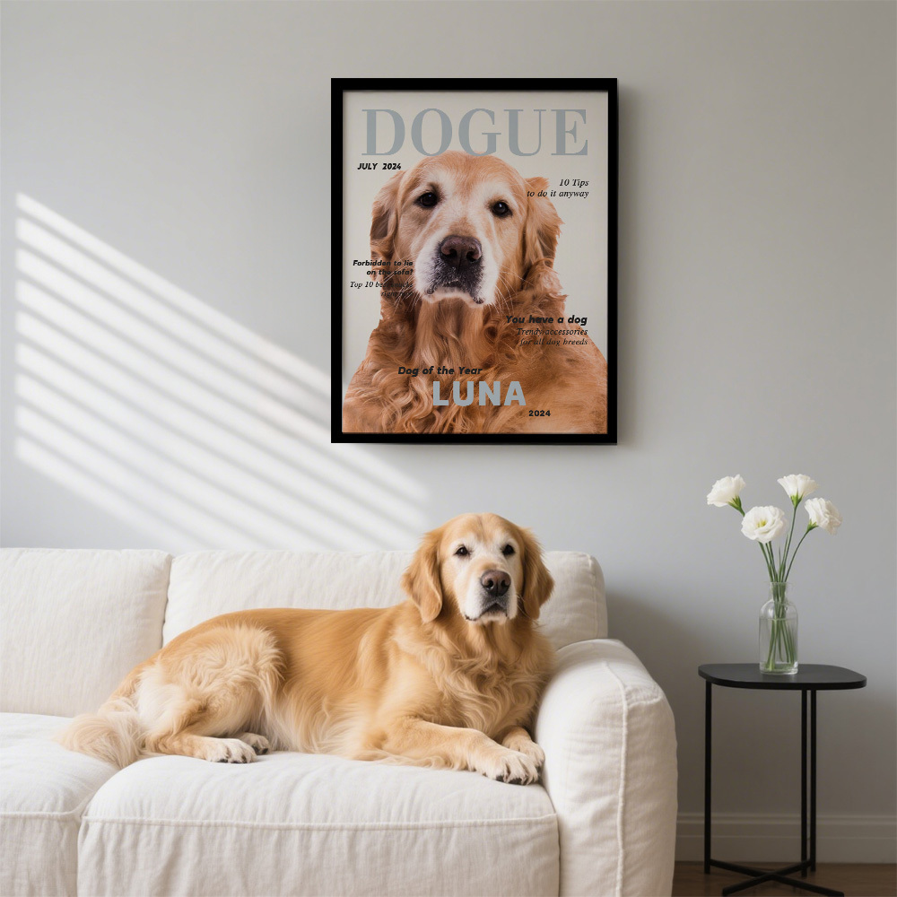 Cadre En Bois Personnalisé Avec Photo Et Nom De Votre Animal De Compagnie, Poster De Magazine Canin Personnalisé, Cadeau Photo Personnalisé Pour Les Amoureux Des Animaux - MapLunelampeFr