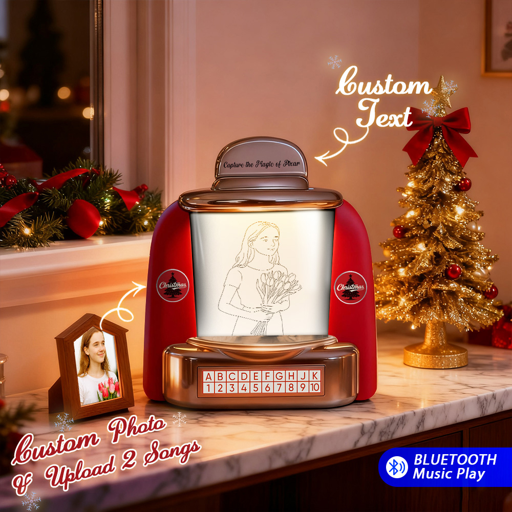 Mini Jukebox Rétro Personnalisé - Style Pixar - Lecteur Photo Et 2 Chansons Avec Radio | Décoration De Table Vintage - Cadeau Nostalgique - MapLunelampeFr