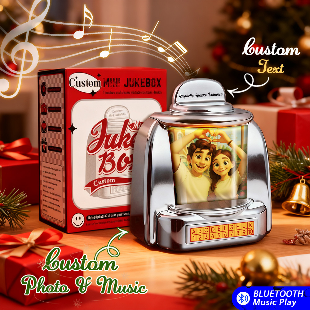 Mini Jukebox Rétro Personnalisé - Style Pixar - Lecteur Photo Et 2 Chansons Avec Radio | Décoration De Table Vintage - Cadeau Nostalgique - MapLunelampeFr